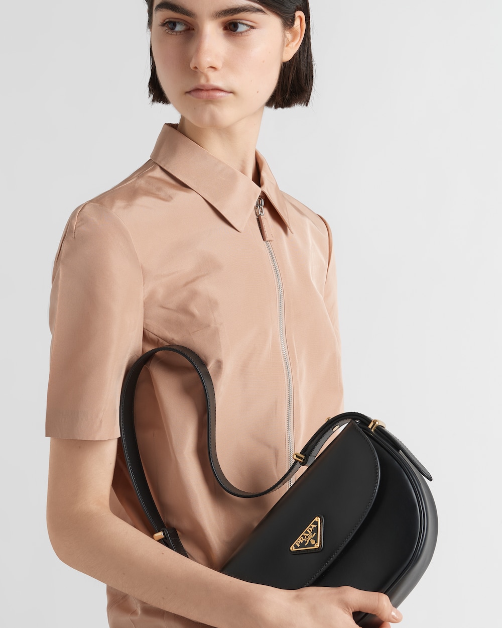 Prada Arqué Leather Shoulder Bag With Flap - Image 7
